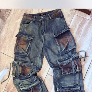 Cider Distressed Blue Cargo Jeans